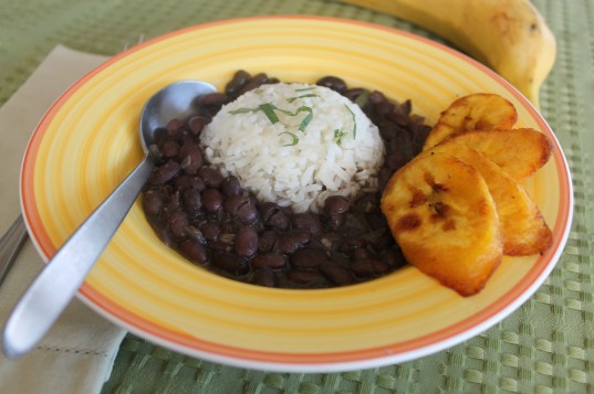 Cuban Black Beans and Rice with Fried Plantains