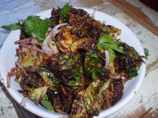 Fried Brussles Sprouts with Chile Vinaigrette