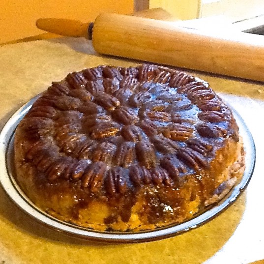 Upside Down Peach Pecan Pie