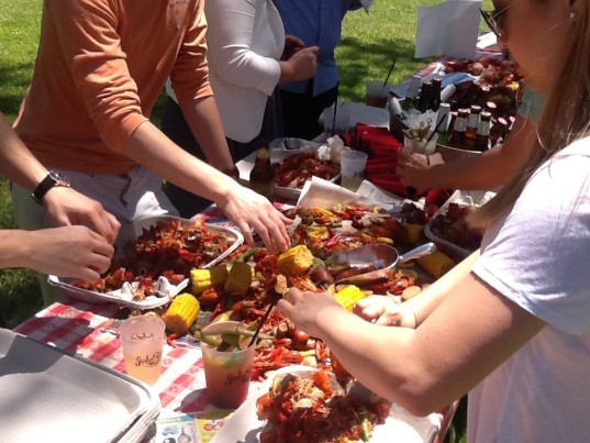 Enjoying the crawfish boil