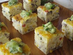 Shiitake and Corn Frittata Bites with Tomatillo avocado Salsa