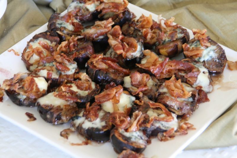 Planked Figs with Blue Cheese and Pancetta-Courtesy of Dorothy Reinhold of ShockinglyDelicious.com.