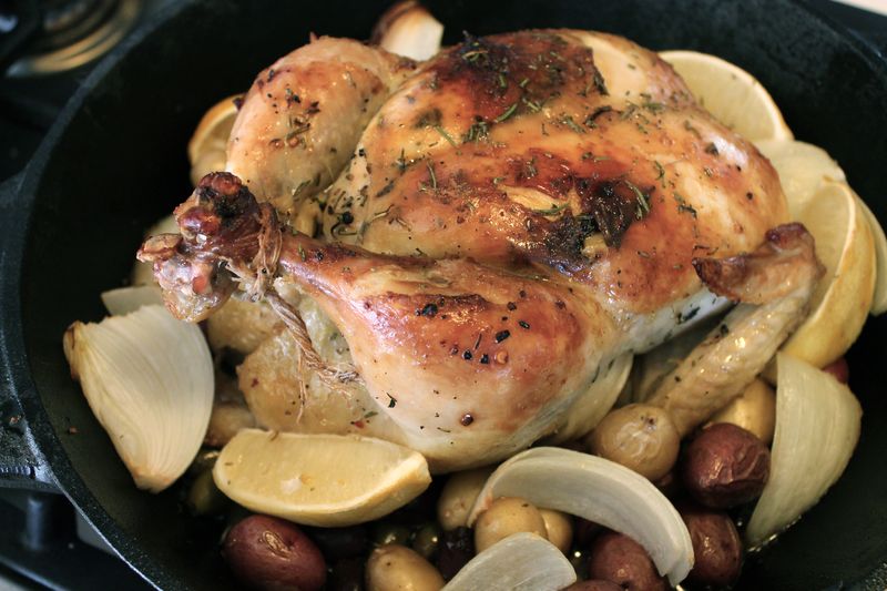 Roast Chicken with Lemon, Olives, Garlic and Pee Wee Potatoes