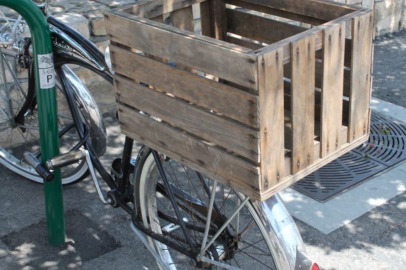Wooden Shopping Cart on Back of Bike