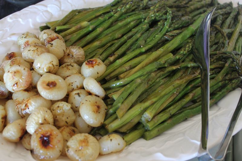 Oven Roasted Asparagus and Cippoline with Basil