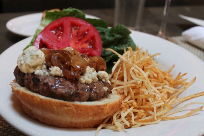 LambBurger with Grilled Onions and Blue Cheese