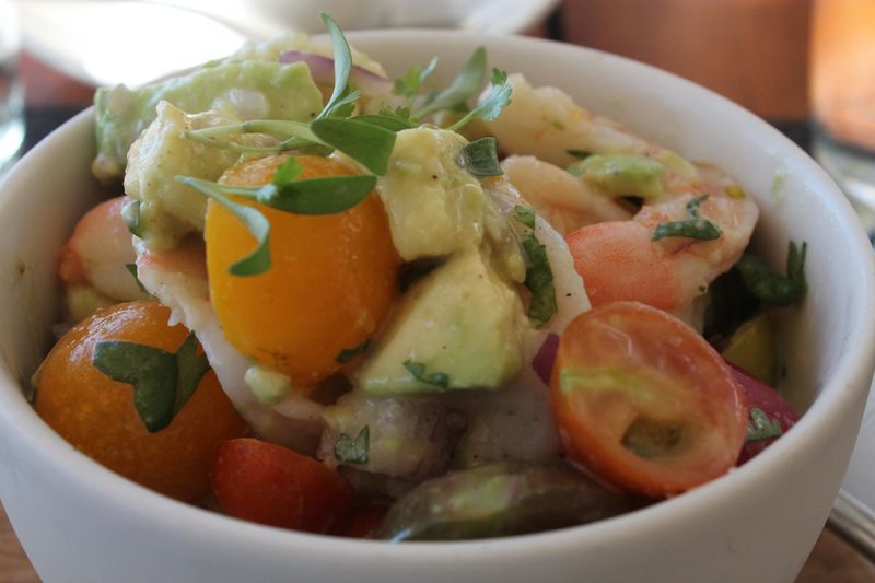 Shrimp Ceviche with Avocadoes and Heirloom Cherry Tomatoes