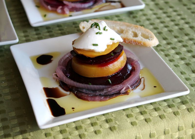 Roasted Beets with Burrata and Pickled Onions