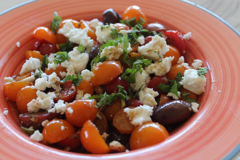 Heirloom Cherry Tomato and Olive Salad with Israeli Feta