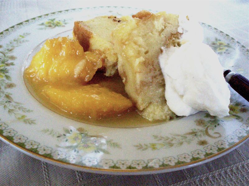 Bread Pudding with Brandied Peaches