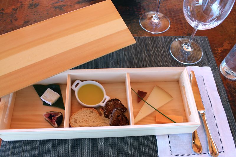 Bento Box of Cheeses, Olive Oil, Fruit etc.